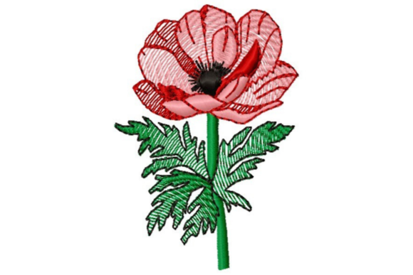 Sketched Poppy: Elegant Floral Embroidery for Etsy